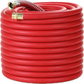 150FT 5/8 Heavy Duty Rubber Garden Hose - 300psi Working, 1000psi Burst - Hot/Cold Water - Five-Layered Braiding for Durability - Versatile for Gardening, Agriculture, Construction(Red)