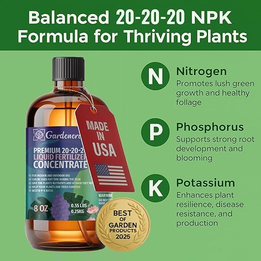 𝐏𝐑𝐄𝐌𝐈𝐔𝐌 All-Purpose 20-20-20 Liquid Fertlizer Spray - Increases Flowering and Yield on All Varieties of Fruits, Vegetables and Flowers| Liquid Plant Superfood Mist (32 OZ)