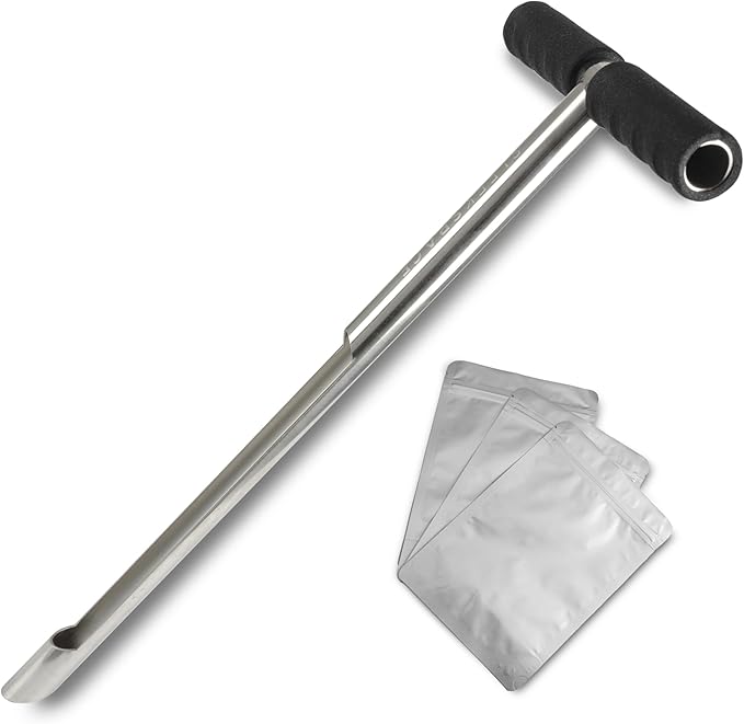 Soil Probe with Small Soil Sampler Bags. 20" Soil Sample Probe Rod. Patent Pending Ground Probe Design for Tidy Strata in Soil Test Sampling.