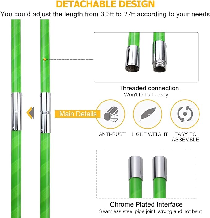 27 Feet Tree Pole Pruner Manual Branches Trimmer Tree Branch Garden Tools Loppers Hand Pole Saws Extendable Height Adustable System for Sawing and Shearing