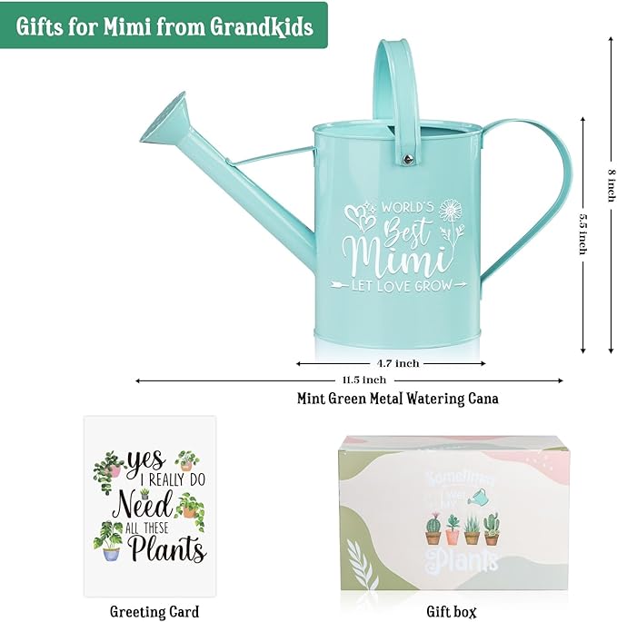 Mimi Gifts for Mothers Day, Mothers Day Grandma Gifts for Mimi, Gardening Gift for Grandma from Grandkids Grandchildren, Garden Decor Metal Watering Can Birthday Presents for Grandma, Grandparent Gift