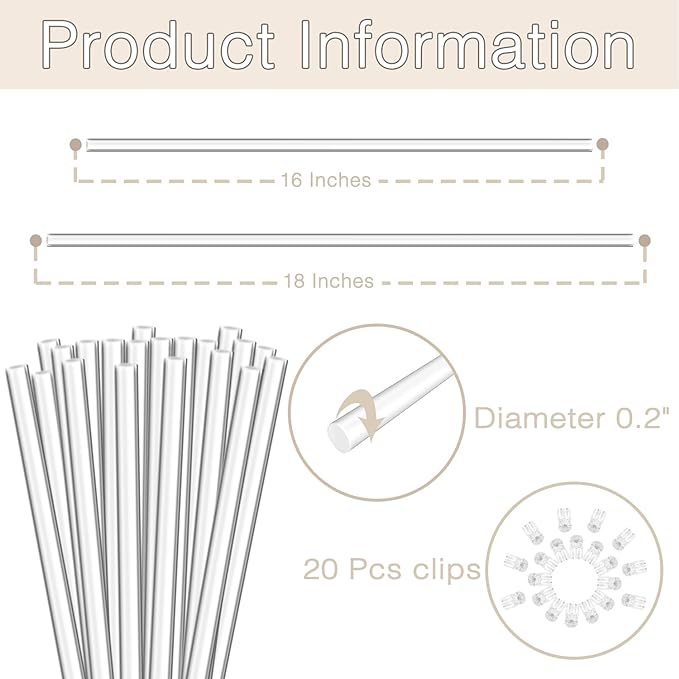 Plant Stakes,Plant Sticks 20PCS Acrylic Clear Plant Support Stakes,16 Inches Garden Single Stem Orchid Stakes for Indoor and Outdoor Plants,Orchid,Potted Plants,Tomatoes,Flowers（with 20PCS Clips）