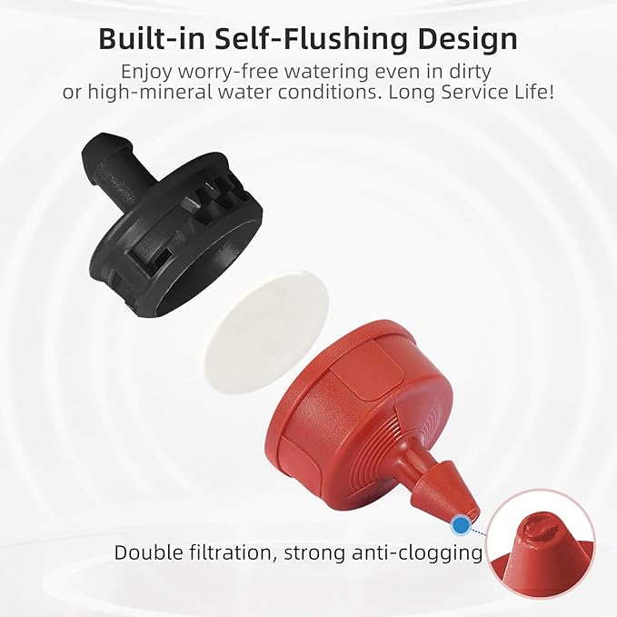 60PCS 1 GPH Pressure Compensating Drip Irrigation Spot Watering Drippers/Emitters, Self-Cleaning Constant Flow Drip Irrigation Emitters Heads Irrigation Drippers Parts for Drip Irrigation System