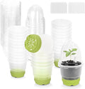 Sckee Clear Nursery Pots for Plants, 30 Packs Plastic Seed Starting Pots with Drainage Holes Plant Nursery Pots Silicone Base (Dark Green, 4 inch with lids)