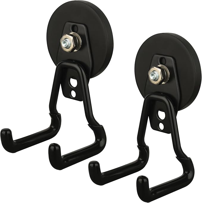 MUTUACTOR Upgraded Strong Magnetic Hooks,2-Pack Powerful Magnetic Hook Heavy Duty,20lbs Anti-Scratch Garage Storage Hangers for Hanging Cordless Impact Drivers Trailer Cord Shovels