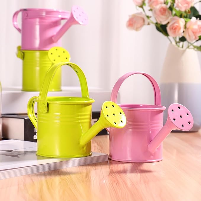 DECHOUS 5Pcs Small Metal Watering Cans for Kids, 6.7x4.7 Inch, Colored Rustic Watering Can Pot for Gardening Indoor Outdoor Plants Flower Bonsai