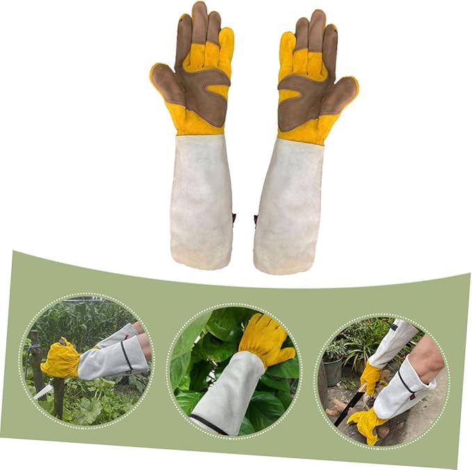 Milisten 1Pair Puncture Cowhide Garden Gloves for Safe Weeding and Pruning Comfortable Wear Resistant Arm Protectors for Gardening Welding and Handling Tasks