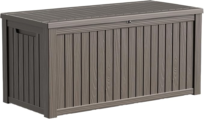 ROJIK 200 Gallon Waterproof Outdoor Deck Storage Box, Lockable Resin Patio Storage Bin with Lid for Garden Tools, Patio Cushions & Outdoor Accessories(Grey)