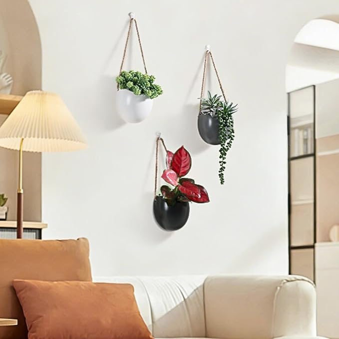 Set of 3 Ceramic Wall Hanging Pocket Planters for Small Plants & Artificial Greenery, Wall Decor for Bathroom Living Room Kitchen Bedroom Corridor Office