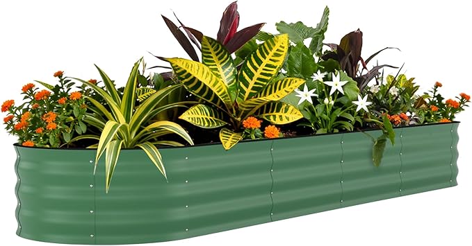 Garvee 8x2x1.6 ft Galvanized Raised Garden Bed - 18" Tall Metal Planter Box for Flowers, Vegetables,Herbs, Rust-Resistant Outdoor Garden Box, Easy Assembly Raised Beds,Green
