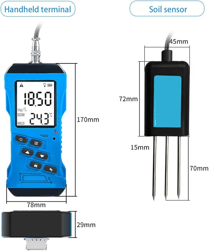 7 in 1 Soil Tester, Nitrogen, Phosphorus, Potassium NPK Tester, Fast EC, PH Tester, Soil Temperature and Humidity, Nutrient Conductivity, Intuitive Digital Display, for Fertility Test