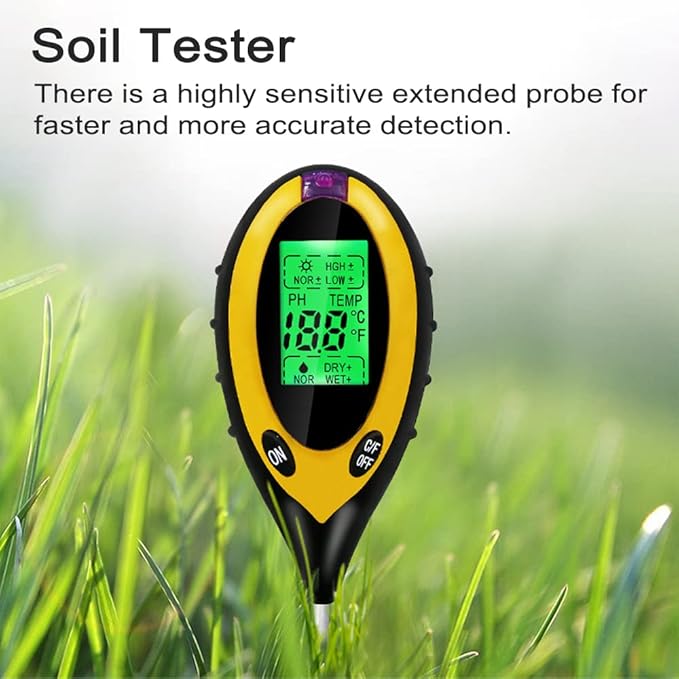 Jemora 4in1 Digital Soil Analyzer Multifunctional Soil Tester Sunlight Intensity PH Value s Temperature Detector Meter Potted Crops Planting Cultivating Tool with Dial for Field Garden Greenho