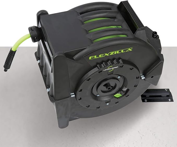 Flexzilla Levelwind Retractable Air Hose Reel, 3/8 in. x 75 ft., Heavy Duty, Lightweight, Hybrid, ZillaGreen - L8306FZ