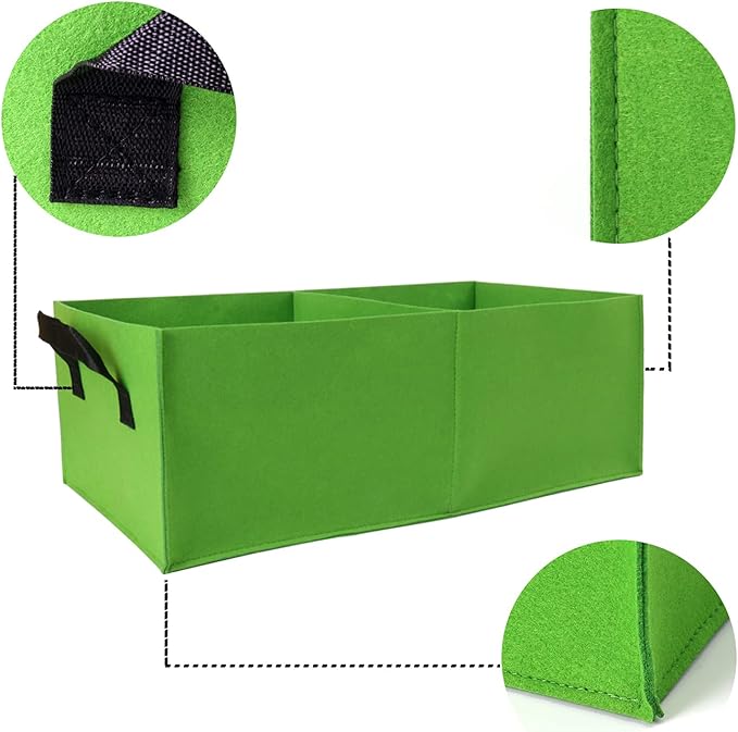 Plant Grow Bags, 2 Pack Fabric Raised Planting Bads, 3 Holes Rectangle Grow Bag, 15 Gallon Breathable Potato Tomato Planter Pots for Outdoor Vegetables Plant Flowers (Green)