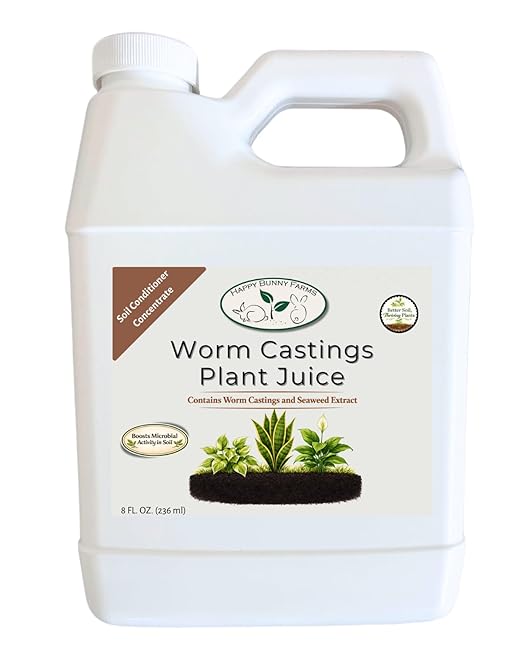 Worm Castings Tea Plant Juice - 8oz. Concentrated Worm Tea with Kelp and Feather Meals. Indoor and Outdoor Soil Restorer and Plant Fertilizer for All Vegetation with Soil. (8oz)
