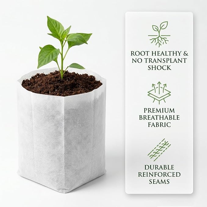 gardtree 50PCS 11×11.5 Inch Breathable Plant Grow Bags - Non-Woven Plant Nursery Bags for Seed Starting, Indoor/Outdoor Vegetables, Herbs & Flowers | Easy Transplant, Space Saving