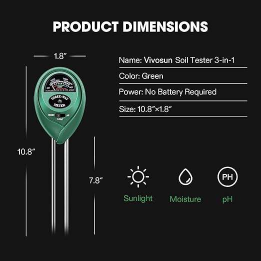 VIVOSUN PH Meter Digital PH Tester Pen and Soil Tester, 3-in-1 Plant Moisture Meter Light and PH Tester for Home, Garden, Lawn, Farm, Indoor and Outdoor Use