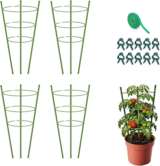4 Pack Garden Tomato Cage for Pots, 18" Metal Tomatoes Cages Plant Support with Stable Support Rings (18")