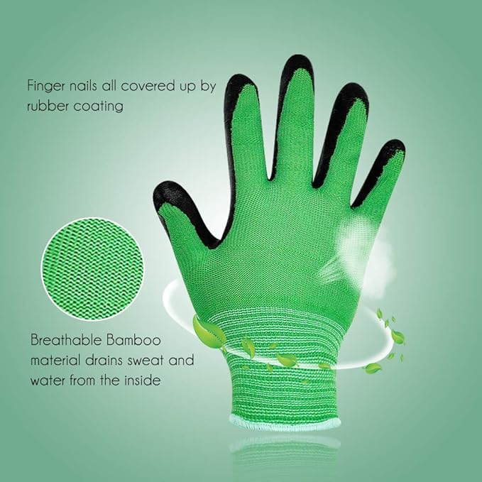 Breathable Bamboo Gardening Work Gloves for Women Youth and Men, Medium, Set of 3