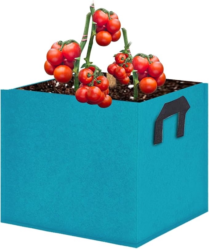 Square Grow Bags, Garden Fabric Planter Container with Handles Bed Flower Vegetables Pots 1MM Thickness Economic Colorful (Blue,13.78x13.78x13.78 Square)