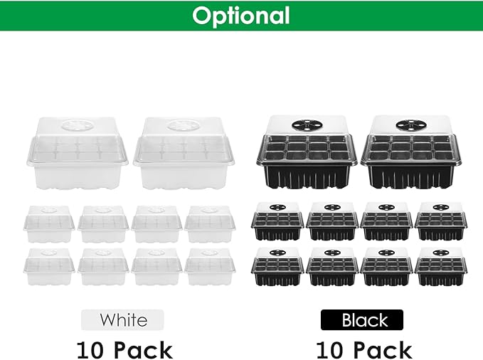 10 Pack Seed Starter Trays 12-Cell Seedling Box with Humidity Adjustment Transparent Domes and Base Trays for Garden Seedling Seed Starting Growing Germination