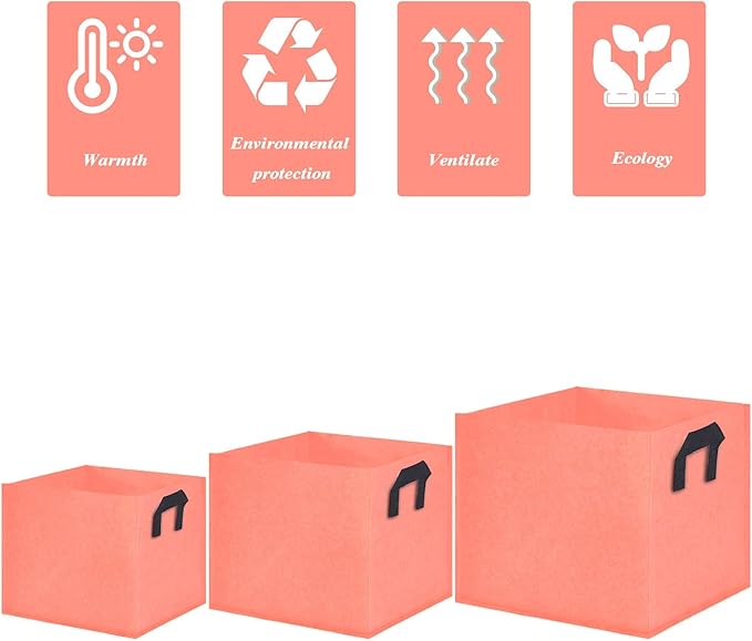 Square Grow Bags, Garden Fabric Planter Container with Handles Bed Flower Vegetables Pots 1MM Thickness Economic Colorful (Pink,9.84x9.84x9.84 Square)