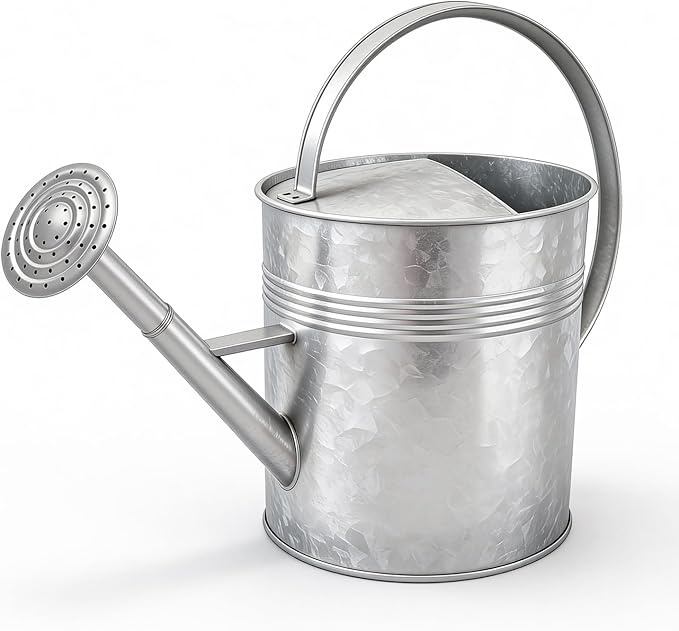 9.5L Metal Watering Can for Outdoor Garden, Galvanized Steel Large Watering Pot with Top Handle and Long Spout, Rust-Resistant Water Can for Flowers, Lawns, and Farm Use