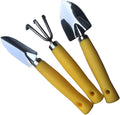 Mini Kids Garden Tool Set for Toddler with Trowel, Cultivator, Transplanter 3 Piece Mental Hand Tools (Yellow)