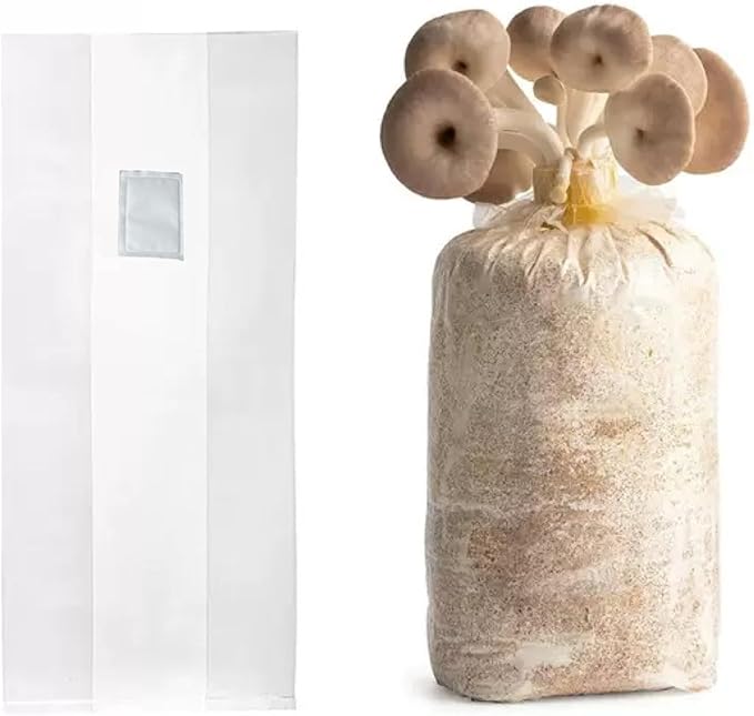 Sealable Mushroom Grow Bags with 0.2 Micron Filter,10''x5.5''x24'',0.08mm/3.15mil Thick PP,Extra Large Size Transparent Cultivation Bags for Commercial & Home Use (50 PCS)
