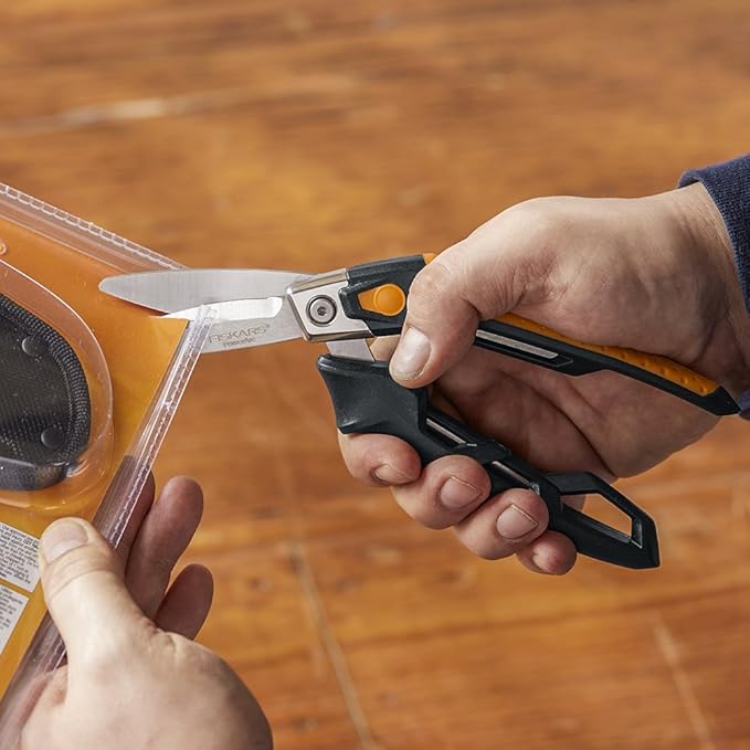 Fiskars PowerArc Utility Snips, Heavy-Duty Cutting Shears with Easy Action Handle,Stainless Steel Blades 8"