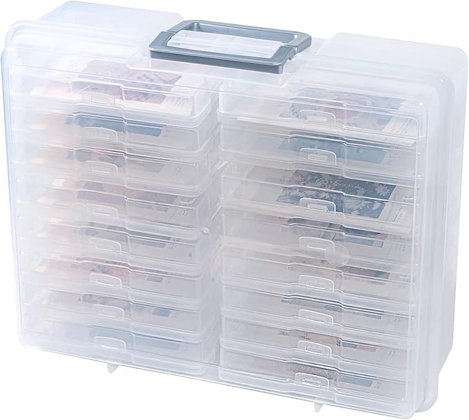 novelinks Transparent 4" x 6" Photo Organizers and Photo Storage Box with Handle, 16 Inner Photo Cases, Portable Picture Organizers & Photo Storage Containers (Clear-Silver Handle)