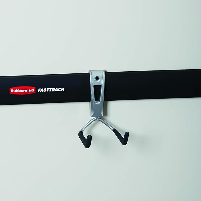 Rubbermaid Fasttrack Wall Mounted Garage Storage Utility Multi Hook for Tools, Chairs, Hose, Equipment, and Other Items, Supports 25 Lbs Each (6 Pack)
