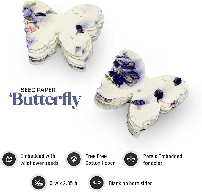 50pcs Large Purple Butterfly Seed Paper – Plantable & Writable Wildflower, Gift for Mom This Mother’s Day, Use for Shower Favors, Weddings, Heart Party Favors or Life Events
