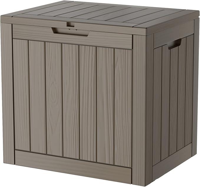 TARKARI 35 Gallon Lockable Resin Deck Box, Waterproof & UV-Resistant Outdoor Storage Box for Outdoor Cushion Storage, Garden Tools & Pool Accessories Storage, Gray