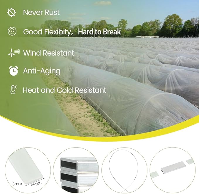 Garden Hoops 60pcs (M Size), Sunwuk Greenhouse Hoops for 2.5-5.5ft Wide Raised Bed, 10 Sets of 8.5ft Long Super Bendable Fiberglass Support Hoops Frame, Mini Greenhouse Strip for Row Cover