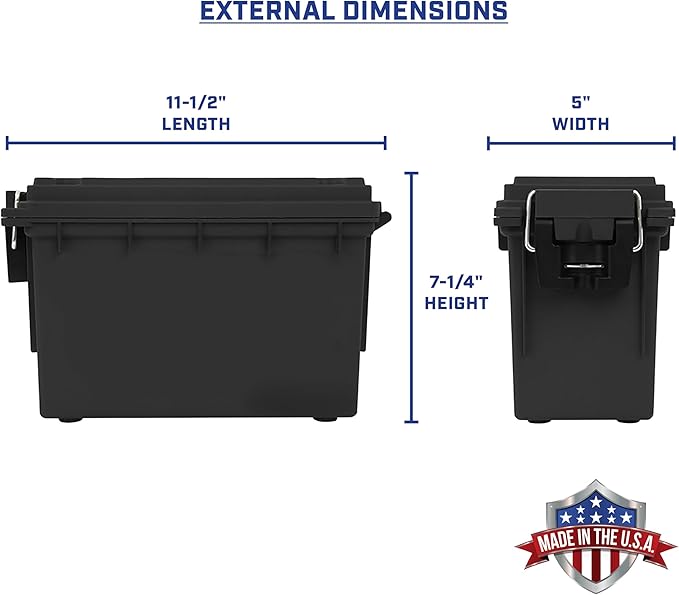 Sheffield 12790 2-Pack Ammo Storage Box, Stackable .30 Cal Field Boxes, Water and Dust Resistant, Lockable Storage Box with Handle, Secures Hunting Gear, Supplies, and Bullets, Made in USA, Black