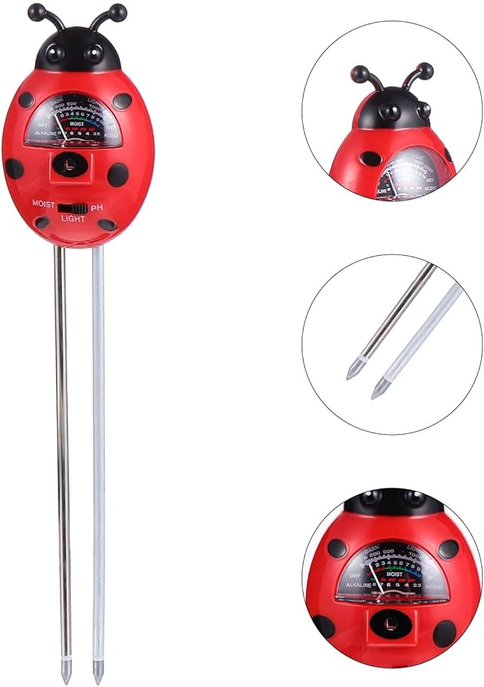 FRCOLOR 3-in-1 Ladybug Soil Tester Garden Tool with Ph Moisture and Light Measurement for Outdoor Plant Care Gardening Supply