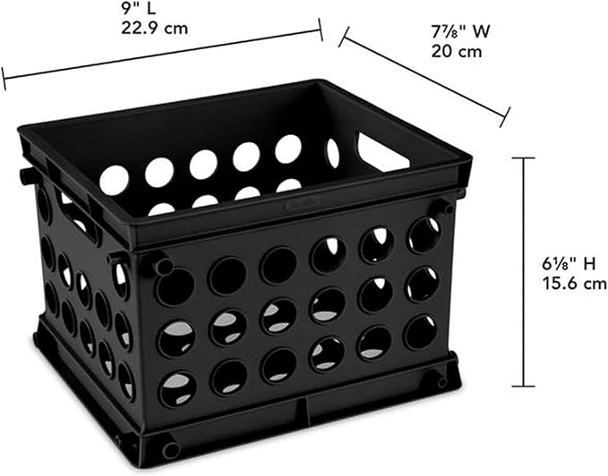 Sterilite Mini Crate, Stackable Plastic Storage Bin with Handles, Organize Home, Garage, Office, School, Dorm Room, Black, 12-Pack