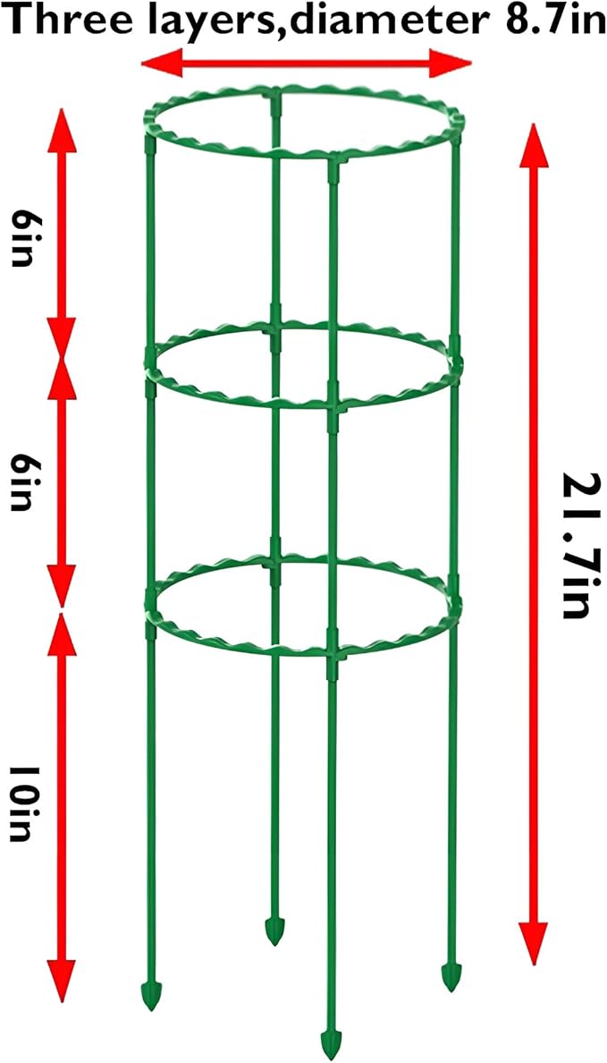 2 Set Plant Support,3 Layer Round Plant Support Stakes Ring Plastic Plant Cage Holder Flower Pot Climbing Trellis for Tomatoes,Rose, Potted Plants,Clivia, Succulents,(8.7" W x 21.7" H)