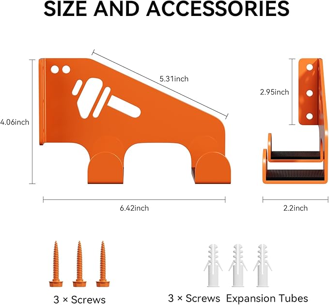 Chainsaw Hanger Wall Mount - Heavy Duty Chainsaw Holder for Garage Organization, Storage Shed Organizer, Chainsaw Rack with Protective Pad, Garage Tools, 3 Pack(Orange)