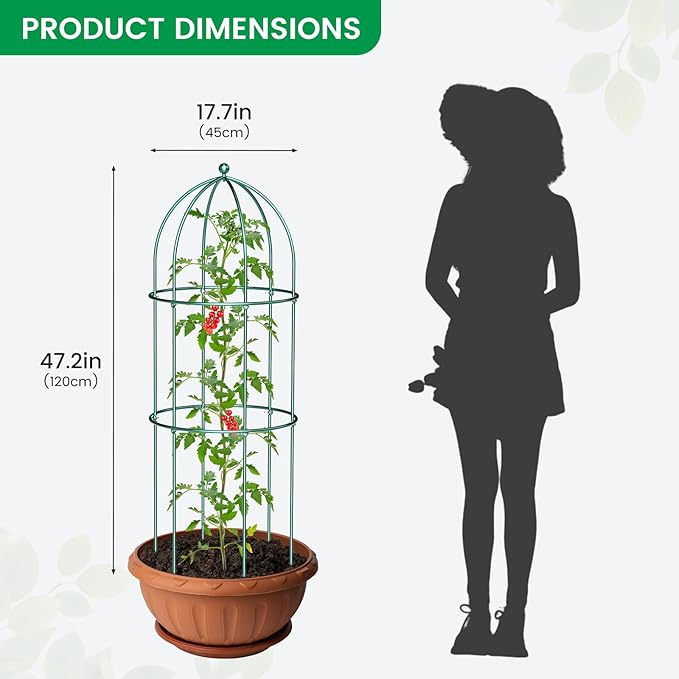 SUNYRISY 3 Pack Metal Plant Support Cage for Tomato Peony Cucumber, 47.2in H Garden Arch Obelisk Trellis for Climbing Plants Supports Outdoor for Vine Vegetables Flowers, Green