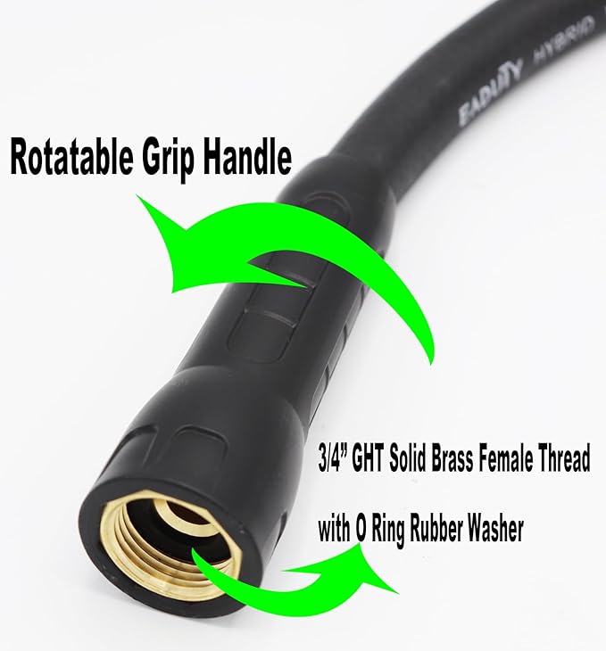 Hybrid Lead In Garden Hose 5/8 IN. x 10 FT, Heavy Duty, Lightweight, Flexible with Rotatable Grip Handle and Solid Brass Fittings