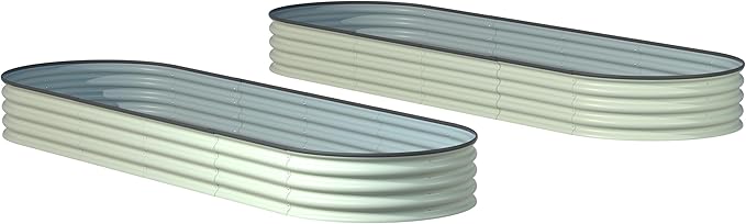 BlueWish 8x2x1FT Raised Garden Bed, 11.1” H Galvanized Raised Garden Bed with Bottomless, Rubber Strip, 9-in-1 Modular, Raised Planter Box Outdoor for Vegetable, Flower, Beige