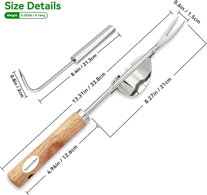 2 Pack Garden Weeding Tools, Stainless Steel V-Shaped Weed Puller & Root Hook Weeder, Heavy Duty Hand Weeder with Ergonomic Wooden Handle for Dandelion, Root Removal, Lawn and Garden