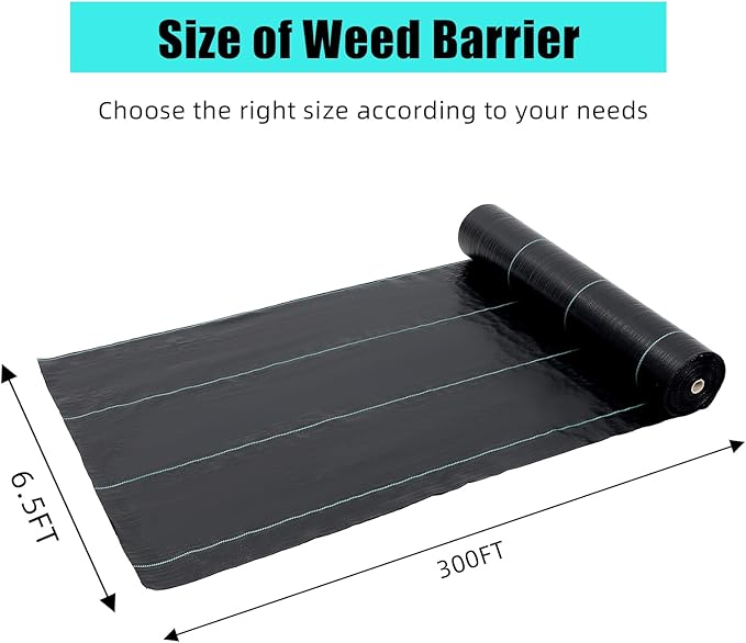 PeakPursuit 6.5ft x 300ft Premium Weed Barrier Landscape Fabric, 3oz Heavy Duty, Weed Control Fabric, High Permeability, Good for Flower Bed, Driveway Fabric and Ground Cover