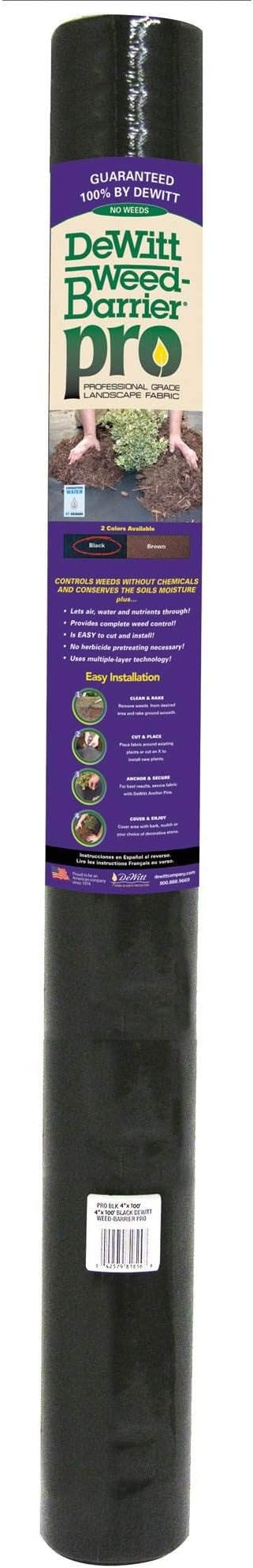 DeWitt 30 Year Professional Weed Control Fabric, 3 oz, Black, 4' x 100' - Heavy-Duty, Tear-Resistant Landscape Barrier for Gardens, Pathways & Hardscaping, Water & Nutrient Permeable