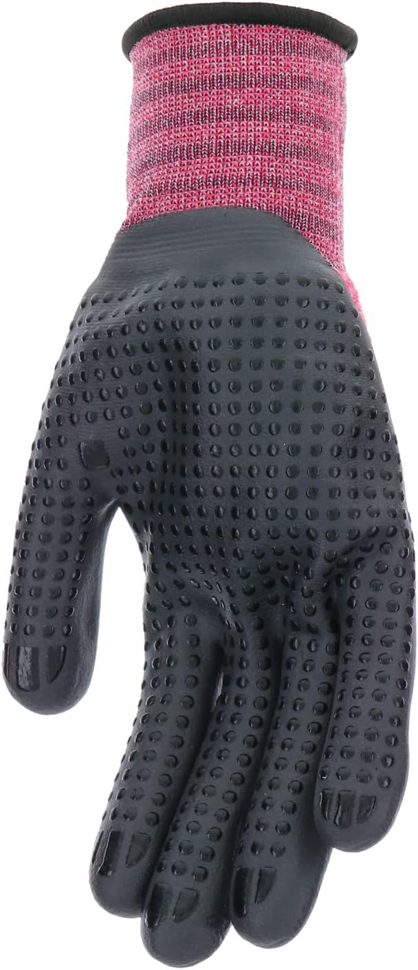 Mud Grip Women's Nylon Seamless Knit Shell Water Resistant Dotted Nitrile Palm Gardening Gloves