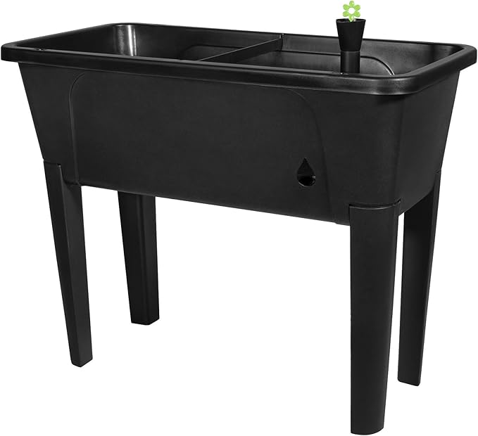 Garden Elements Black Elevated Raised Garden Bed, 29.5" x 15" - Self-Watering Planter Box with Ventilated Grow Dome for Indoor/Outdoor Vegetables, Herbs & Seed Starting