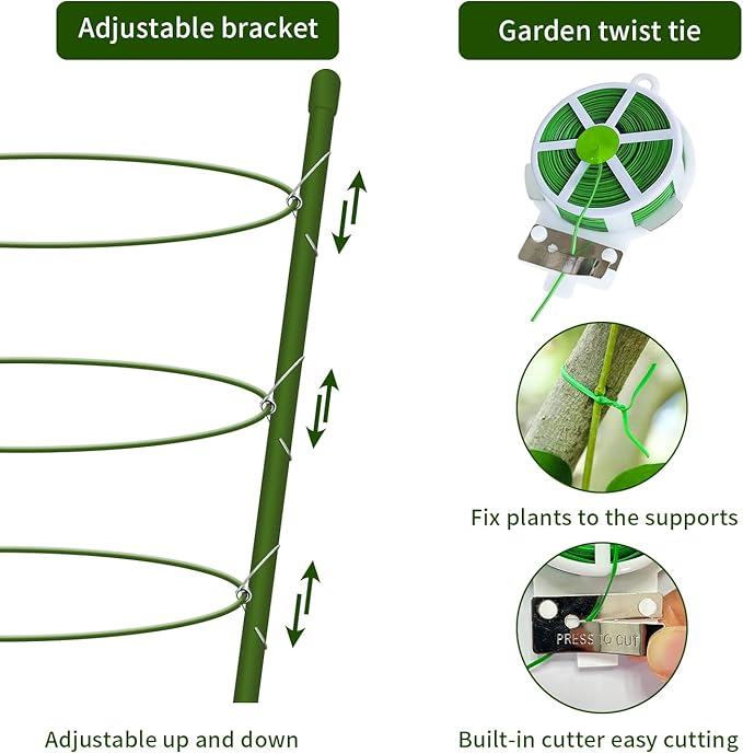 4 Pack Tomato Cage for Garden Plant Support, 24 inches Small Tomato Trellis with Adjustable Rings, Plant Stakes for Peony Support, Tomato Stakes Rings for Climbing Plants