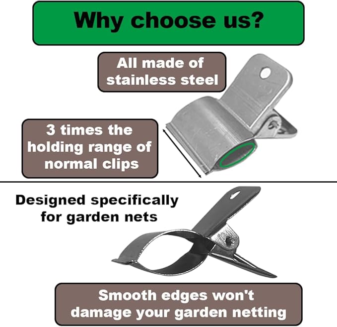 Stainless Steel Garden Clips, Extra Wide Strong Fixing Greenhouse Clips For Pvc Pipes, Garden Hoops. For Fixing Plant Cover, Shade Cloth, Greenhouse Plastic Sheeting, Garden Netting, Etc.